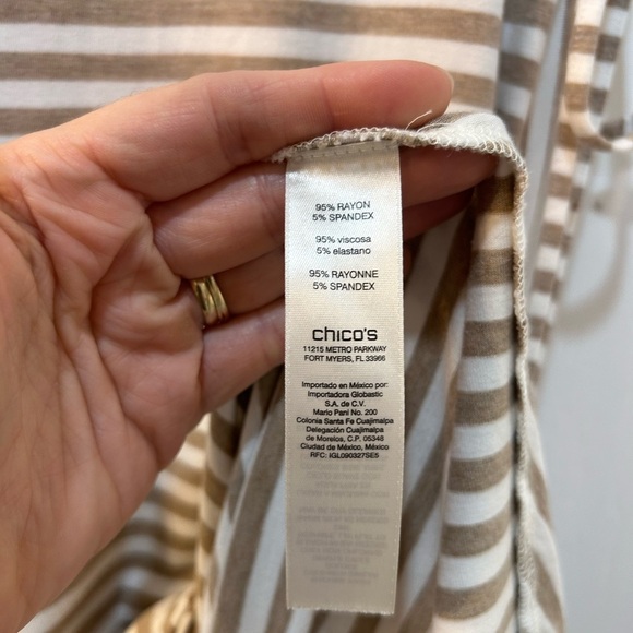 Chico's Beige White Striped Side Lacing Midi Tank Dress Size 1 M Stretch Casual - Picture 8 of 9